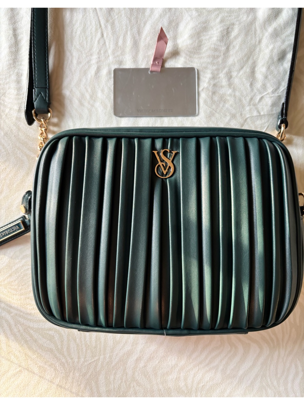 Victoria's Secret Quilted Crossbody Bag in Teal Green with Gold Hardware